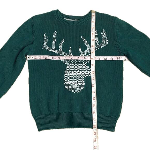 GYMBOREE Reindeer Knit Sweater Size 5-6 Green Winter Holiday Christmas Deer Crew - Picture 6 of 6